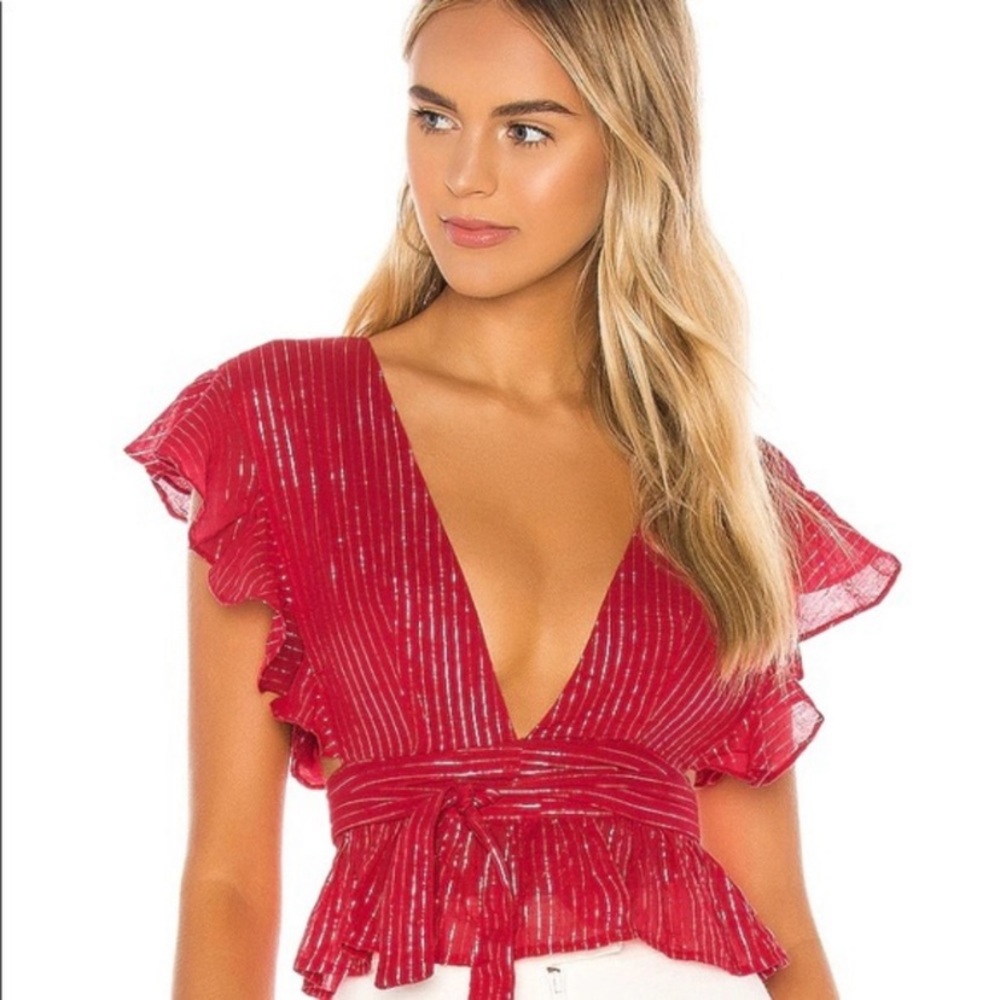 Majorelle Liz Red and Metallic Wrap Top Size XS